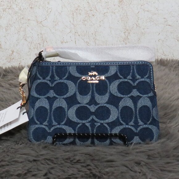 Coach Corner Zip Wristlet in Signature Denim (Denim) - Picture 1 of 7